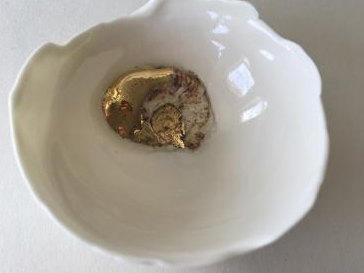 Pat Todd - slip-cast porcelain bowls with gold lustre on ammonite VI