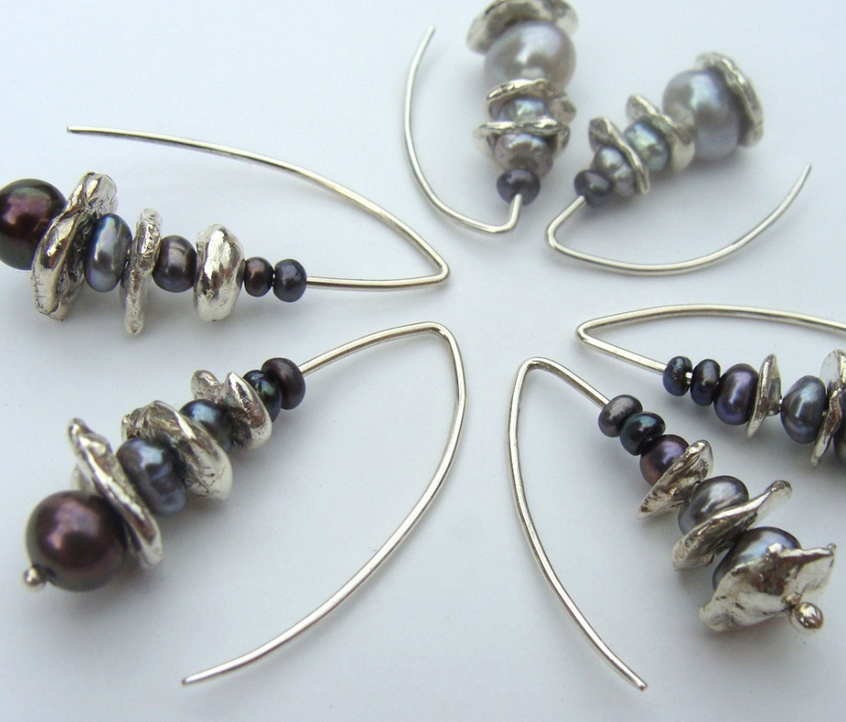 Fleur Kerry-Wiseman - Silver, garnet and white fresh water pearl drop earrings