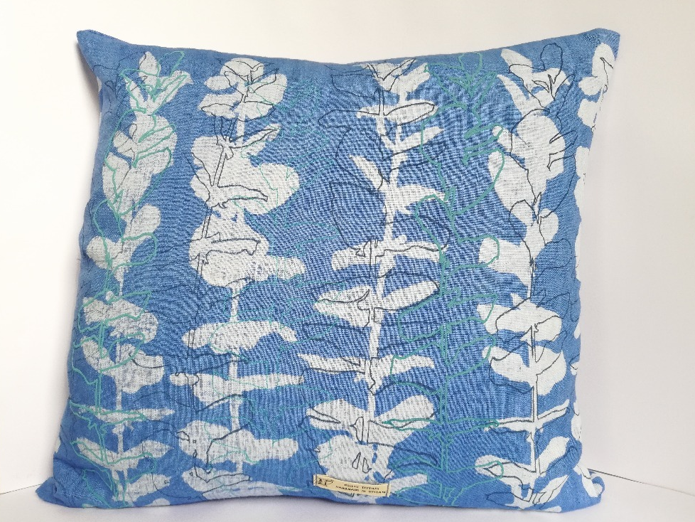Danielle Wade - Polly's Textiles - Blue Eucalyptus Cushion